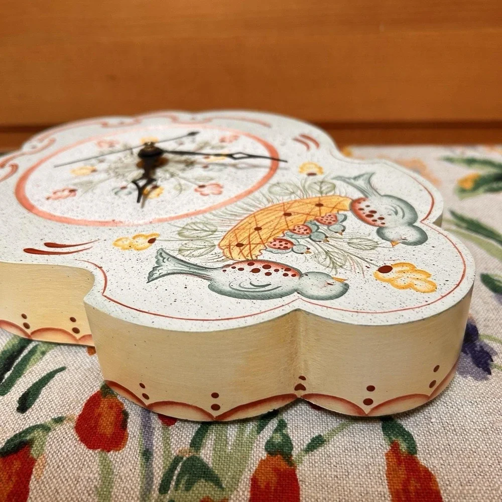 VTG Hand-Painted Rosemaling Blue Birds Floral Wood Clock TESTED WORKS Signed Lee